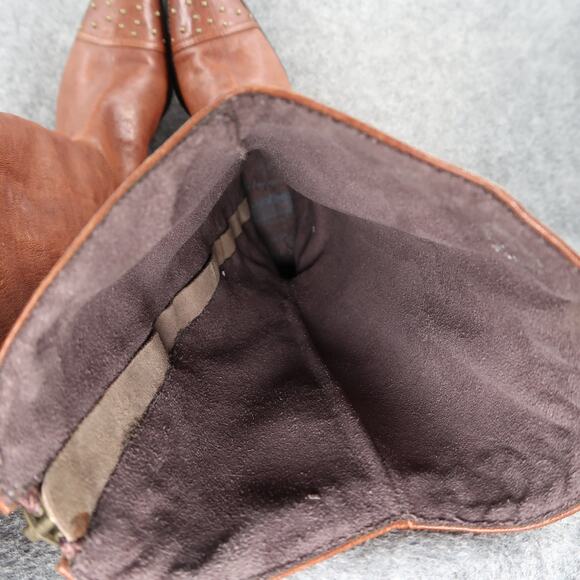 John Fluevog Boots Womens 6 Tall Riding Picnics Brie Brown Leather Studded Toe - Picture 13 of 16